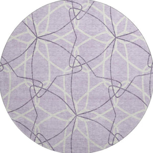 HomeRoots 8' Lavender and Ivory Geometric Washable Round Rug with UV Protection for Modern Homes & Easy Care 675513
