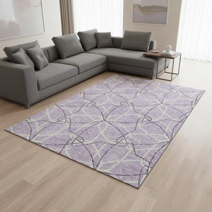 HomeRoots 8' X 10' Stylish Lavender & Ivory Geometric Washable Area Rug with UV Protection for Modern Homes 675514