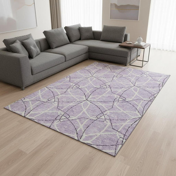 HomeRoots 8' X 10' Stylish Lavender & Ivory Geometric Washable Area Rug with UV Protection for Modern Homes 675514