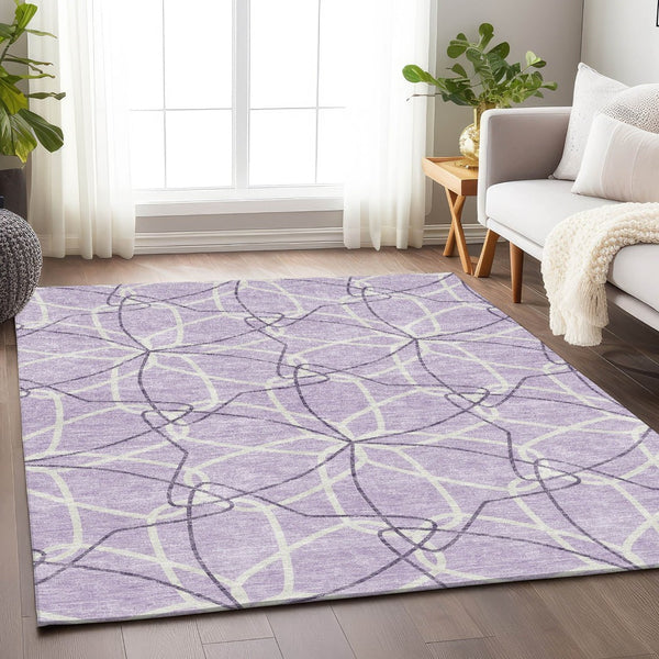 HomeRoots 8' X 10' Stylish Lavender & Ivory Geometric Washable Area Rug with UV Protection for Modern Homes 675514