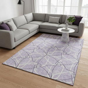 HomeRoots 9' X 12' Durable Lavender & Ivory Geometric Area Rug - Washable, UV-Protected, Easy Care Design! 675515