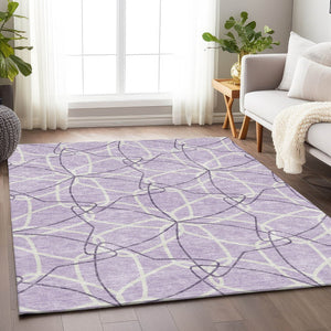 HomeRoots 9' X 12' Durable Lavender & Ivory Geometric Area Rug - Washable, UV-Protected, Easy Care Design! 675515