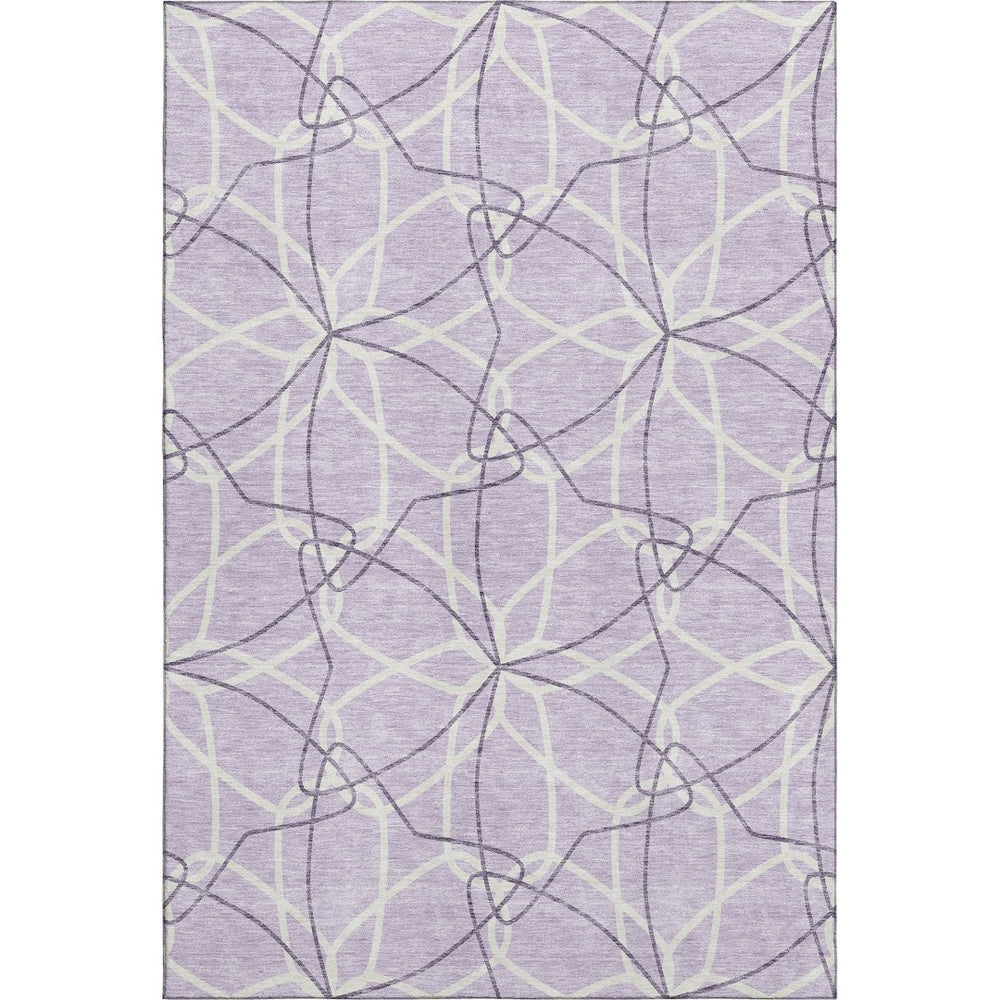 HomeRoots 9' X 12' Durable Lavender & Ivory Geometric Area Rug - Washable, UV-Protected, Easy Care Design! 675515