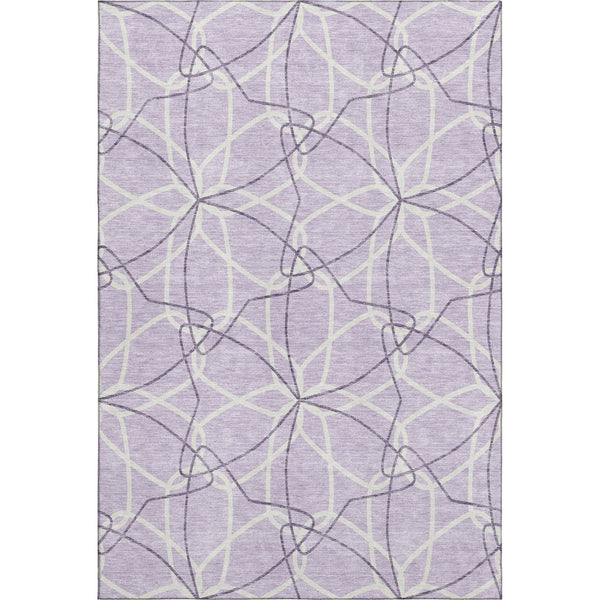 HomeRoots 9' X 12' Durable Lavender & Ivory Geometric Area Rug - Washable, UV-Protected, Easy Care Design! 675515