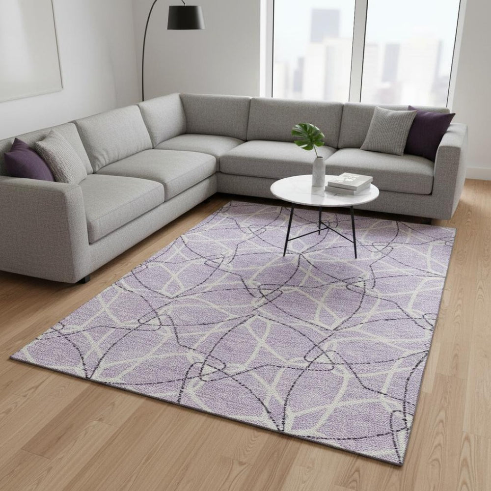 HomeRoots 10' X 14' Lavender & Ivory Geometric Washable Area Rug - Durable, Stain Resistant, UV Protected Beauty 675516