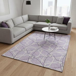 HomeRoots 10' X 14' Lavender & Ivory Geometric Washable Area Rug - Durable, Stain Resistant, UV Protected Beauty 675516