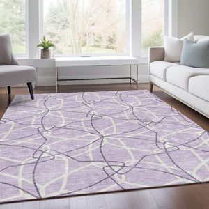 HomeRoots 10' X 14' Lavender & Ivory Geometric Washable Area Rug - Durable, Stain Resistant, UV Protected Beauty 675516