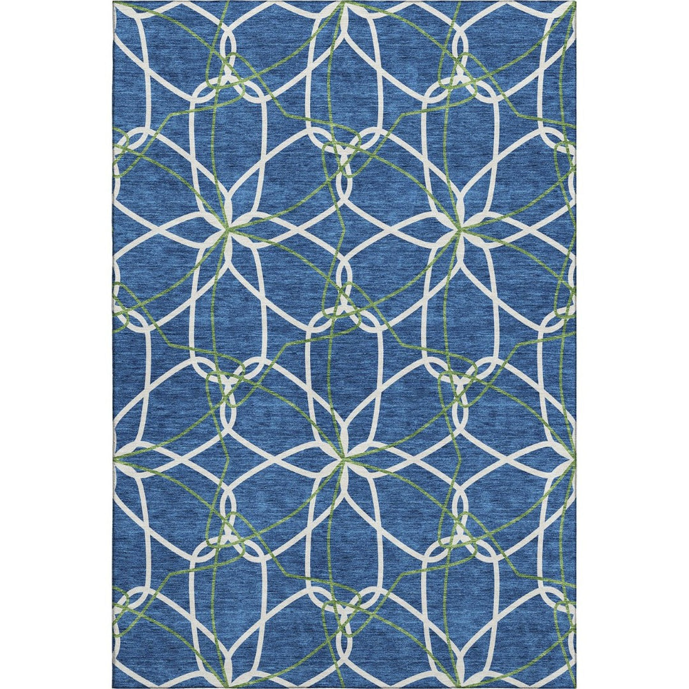 HomeRoots 5' X 8' Stylish Navy Blue, Ivory & Green Geometric Washable Area Rug with UV Protection & Non-Slip Backing 675518