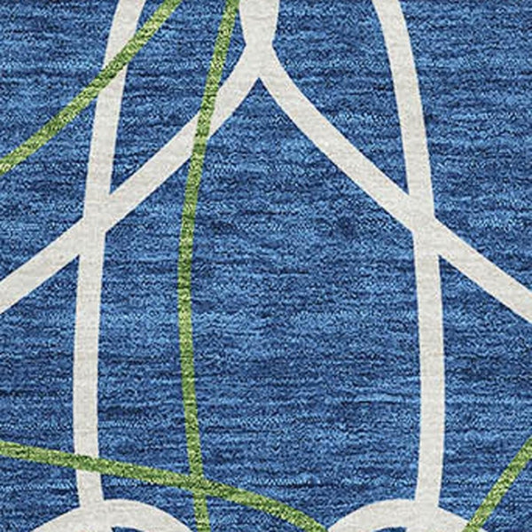 HomeRoots 5' X 8' Stylish Navy Blue, Ivory & Green Geometric Washable Area Rug with UV Protection & Non-Slip Backing 675518