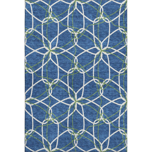 HomeRoots 8' X 10' Navy Blue, Ivory & Green Geometric Area Rug - Washable, Stain Resistant with UV Protection 675520