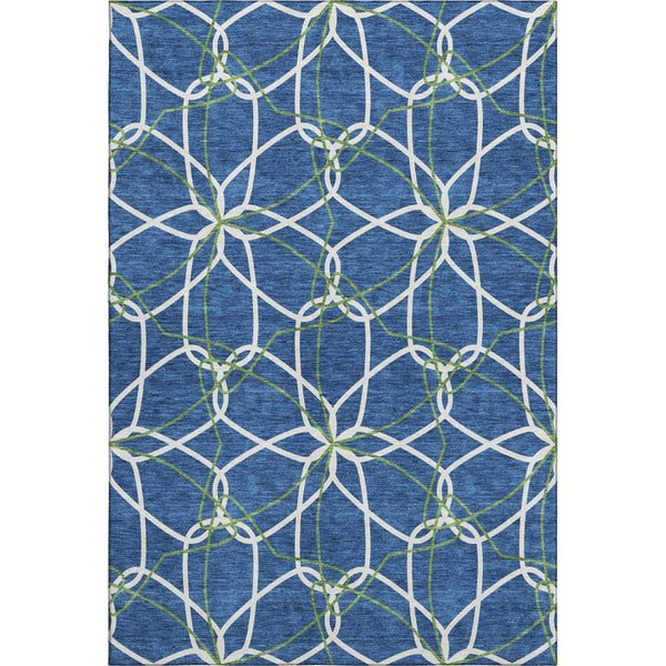 HomeRoots 8' X 10' Navy Blue, Ivory & Green Geometric Area Rug - Washable, Stain Resistant with UV Protection 675520