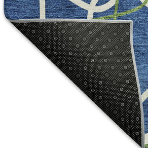 HomeRoots 8' X 10' Navy Blue, Ivory & Green Geometric Area Rug - Washable, Stain Resistant with UV Protection 675520