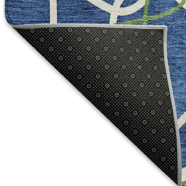 HomeRoots 8' X 10' Navy Blue, Ivory & Green Geometric Area Rug - Washable, Stain Resistant with UV Protection 675520