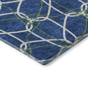 HomeRoots 8' X 10' Navy Blue, Ivory & Green Geometric Area Rug - Washable, Stain Resistant with UV Protection 675520