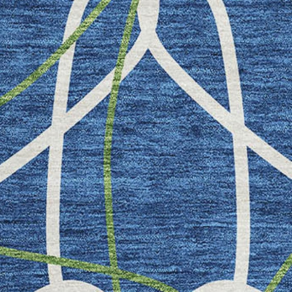 HomeRoots 8' X 10' Navy Blue, Ivory & Green Geometric Area Rug - Washable, Stain Resistant with UV Protection 675520