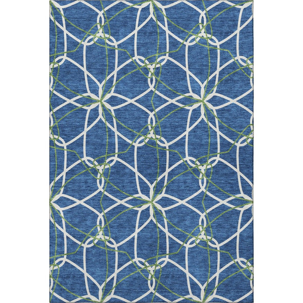 HomeRoots 8' X 10' Navy Blue, Ivory & Green Geometric Area Rug - Washable, Stain Resistant with UV Protection 675520