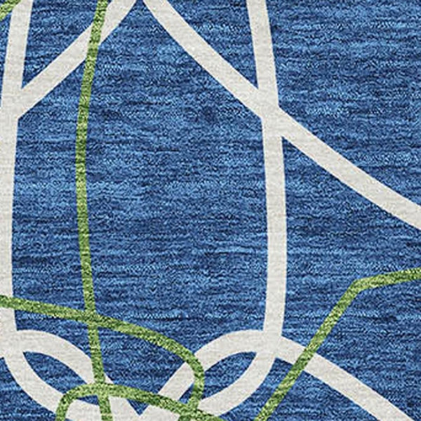 HomeRoots 9' X 12' Washable Navy Blue and Green Geometric Area Rug with UV Protection for Stylish Homes 675521