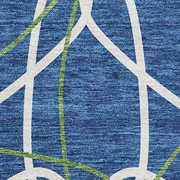 HomeRoots 10' X 14' Stylish Navy Blue, Ivory & Green Geometric Area Rug - Washable, UV-Protected & Durable! 675522