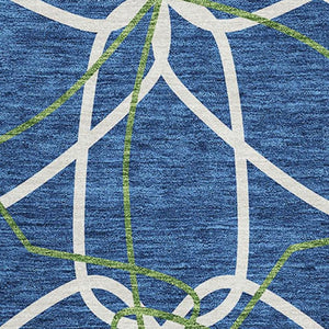 HomeRoots 10' X 14' Stylish Navy Blue, Ivory & Green Geometric Area Rug - Washable, UV-Protected & Durable! 675522