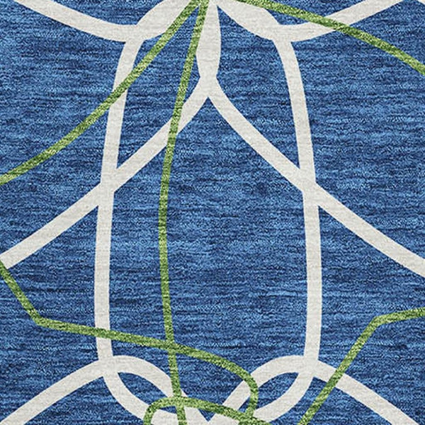HomeRoots 10' X 14' Stylish Navy Blue, Ivory & Green Geometric Area Rug - Washable, UV-Protected & Durable! 675522