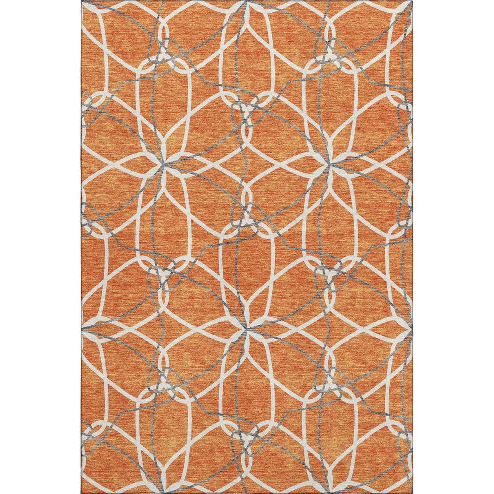 HomeRoots 5' X 8' Vibrant Orange Ivory Gray Geometric Washable Area Rug with UV Protection for Active Spaces 675524