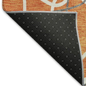 HomeRoots 8' Stylish Orange Ivory & Gray Geometric Washable Round Rug with UV Protection for High-Traffic Areas 675525