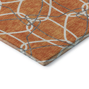 HomeRoots 8' Stylish Orange Ivory & Gray Geometric Washable Round Rug with UV Protection for High-Traffic Areas 675525