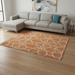 HomeRoots 10' Geometric Washable Area Rug in Orange Ivory & Gray - UV Protected, Durable & Stylish Home Decor 675528