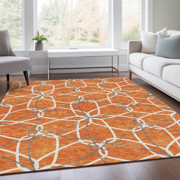 HomeRoots 10' Geometric Washable Area Rug in Orange Ivory & Gray - UV Protected, Durable & Stylish Home Decor 675528
