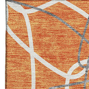 HomeRoots 10' Geometric Washable Area Rug in Orange Ivory & Gray - UV Protected, Durable & Stylish Home Decor 675528