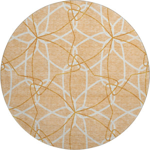 HomeRoots 8' Peach Ivory and Orange Geometric Round Rug - Washable, UV Protected, Stain Resistant for Homes 675531