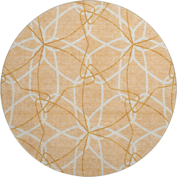 HomeRoots 8' Peach Ivory and Orange Geometric Round Rug - Washable, UV Protected, Stain Resistant for Homes 675531