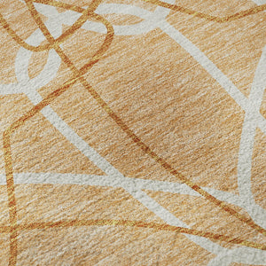 HomeRoots 8' Peach Ivory and Orange Geometric Round Rug - Washable, UV Protected, Stain Resistant for Homes 675531