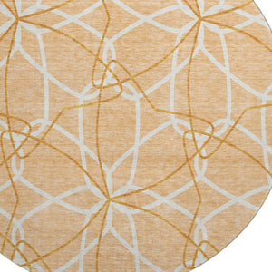 HomeRoots 8' Peach Ivory and Orange Geometric Round Rug - Washable, UV Protected, Stain Resistant for Homes 675531