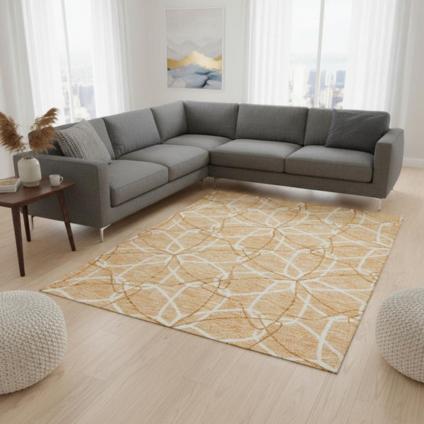 HomeRoots 8' X 10' Modern Peach Ivory and Orange Geometric Area Rug with Stain Resistance & UV Protection 675532