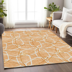 HomeRoots 8' X 10' Modern Peach Ivory and Orange Geometric Area Rug with Stain Resistance & UV Protection 675532