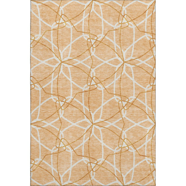 HomeRoots 8' X 10' Modern Peach Ivory and Orange Geometric Area Rug with Stain Resistance & UV Protection 675532