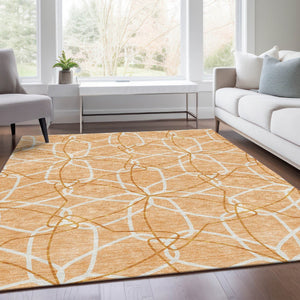 HomeRoots 8' X 10' Modern Peach Ivory and Orange Geometric Area Rug with Stain Resistance & UV Protection 675532