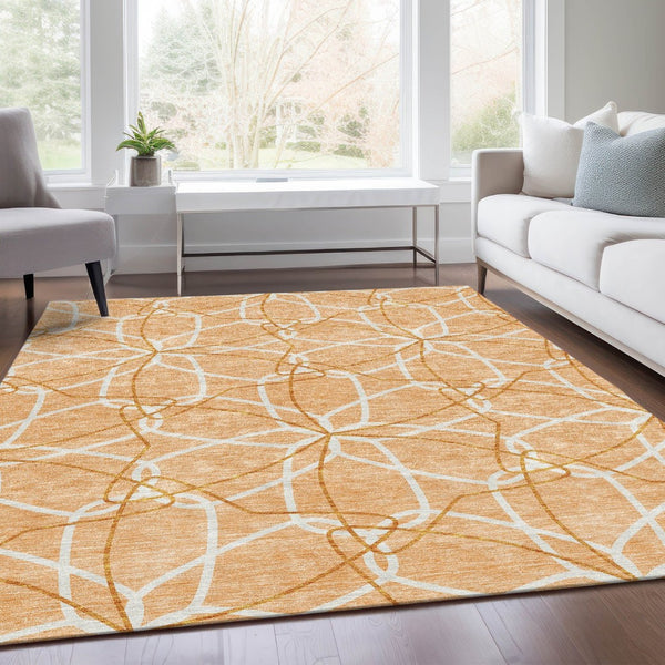 HomeRoots 8' X 10' Modern Peach Ivory and Orange Geometric Area Rug with Stain Resistance & UV Protection 675532