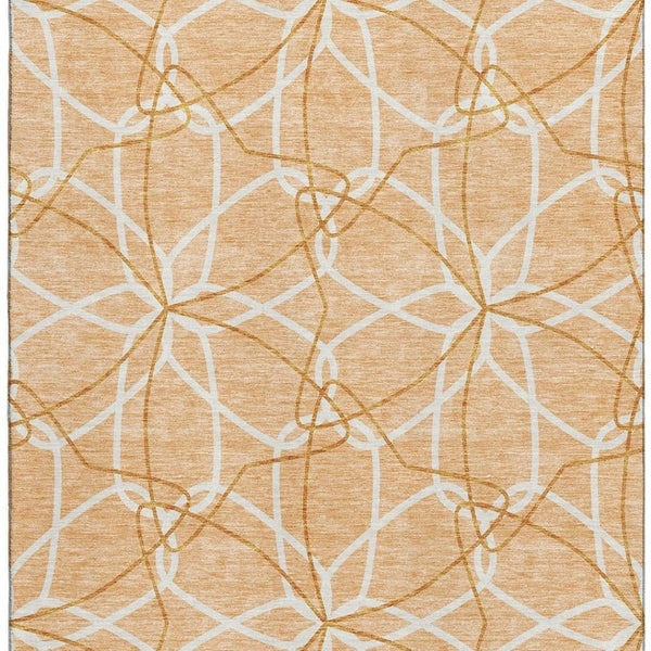 HomeRoots 8' X 10' Modern Peach Ivory and Orange Geometric Area Rug with Stain Resistance & UV Protection 675532