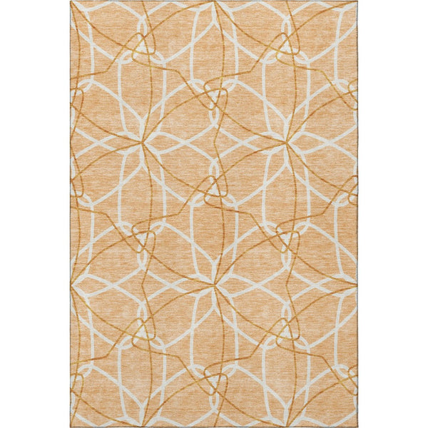 HomeRoots 8' X 10' Modern Peach Ivory and Orange Geometric Area Rug with Stain Resistance & UV Protection 675532