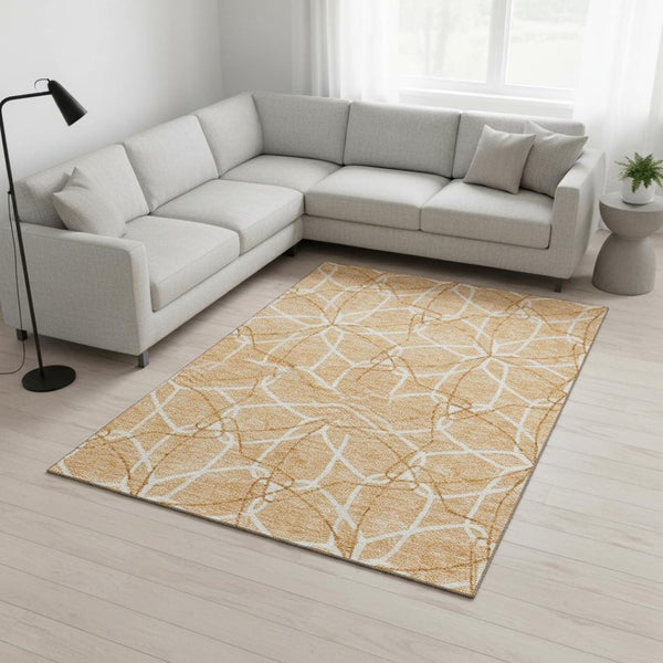 HomeRoots 9' X 12' Stylish Peach Ivory Orange Geometric Washable Area Rug with UV Protection for Every Room 675533