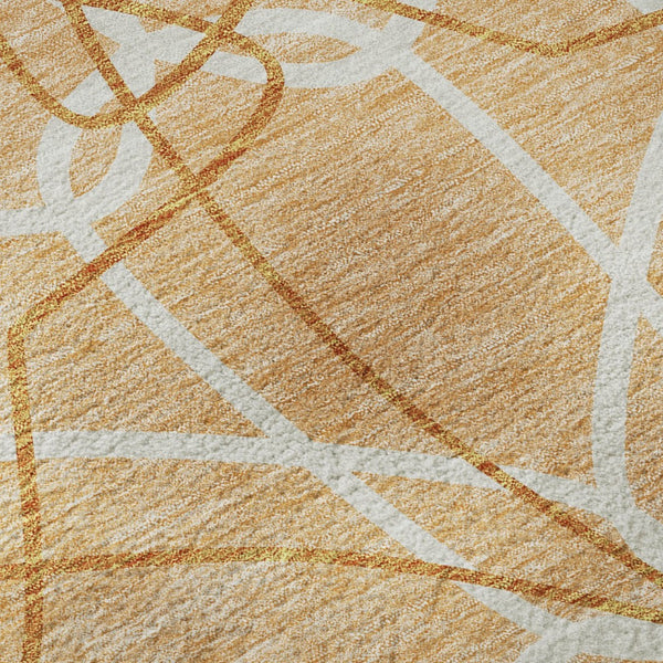 HomeRoots 9' X 12' Stylish Peach Ivory Orange Geometric Washable Area Rug with UV Protection for Every Room 675533