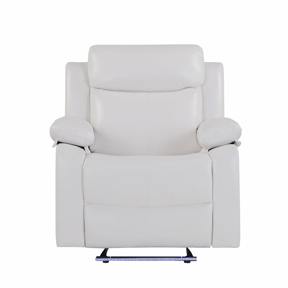 English Elm Blanche White Upholstered Glider Recliner with LED Light, Pillow Arms, Medium-Firm Seat, Manual Recline B201P391844