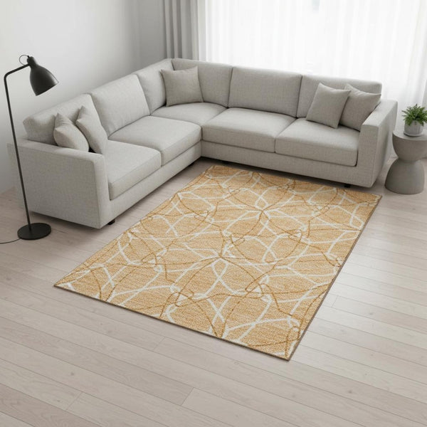 HomeRoots 10' X 14' Stylish Peach and Orange Geometric Washable Area Rug with UV Protection for Modern Spaces 675534