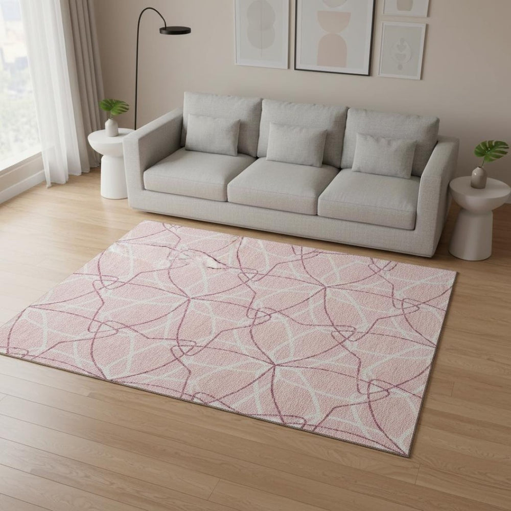 HomeRoots 5' X 8' Pink and Ivory Geometric Area Rug - Stylish, Washable, UV-Protected for Modern Spaces 675536