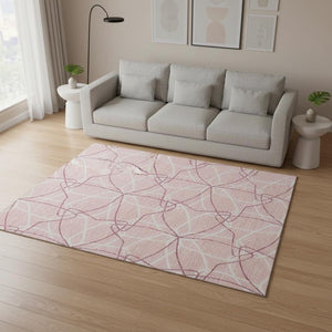 HomeRoots 5' X 8' Pink and Ivory Geometric Area Rug - Stylish, Washable, UV-Protected for Modern Spaces 675536