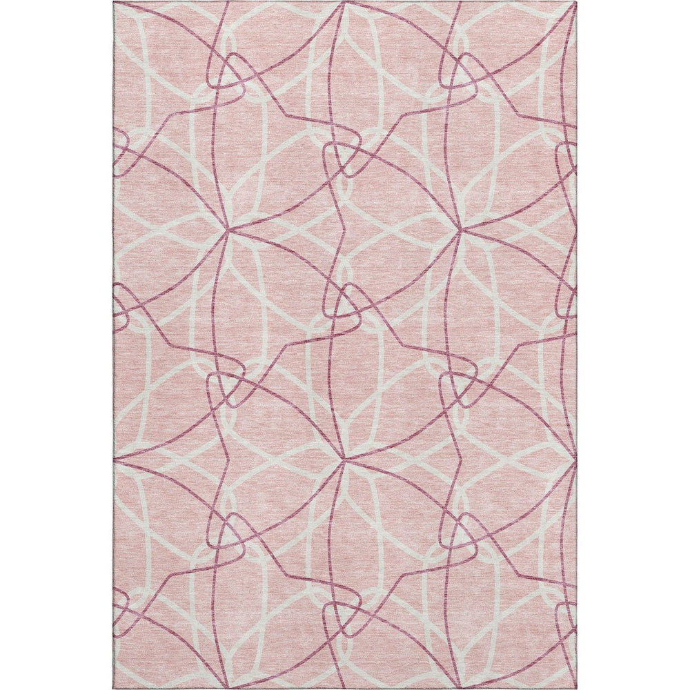 HomeRoots 5' X 8' Pink and Ivory Geometric Area Rug - Stylish, Washable, UV-Protected for Modern Spaces 675536