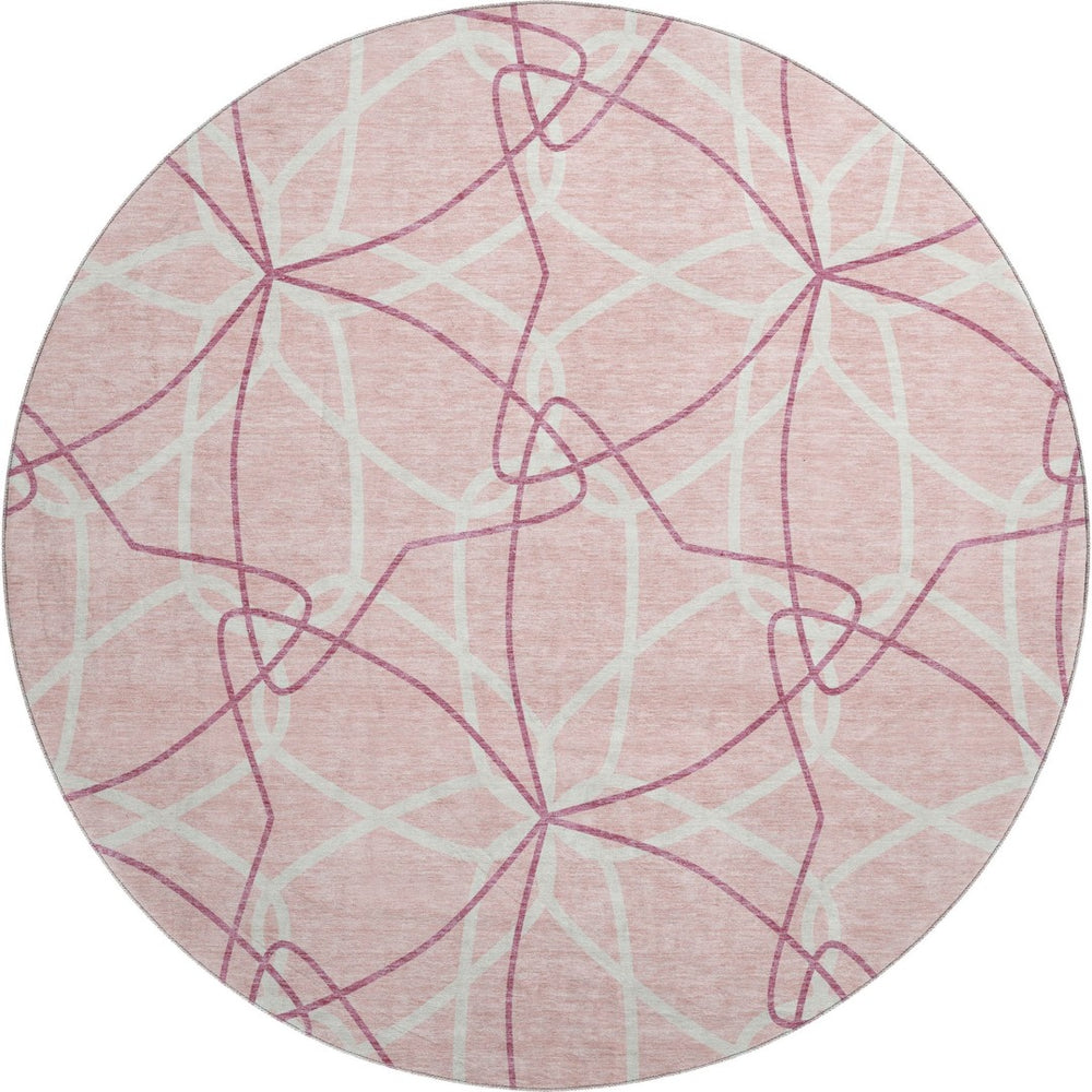 HomeRoots 8' Pink Geometric Washable Round Rug with UV Protection - Stylish, Durable, and Family-Friendly Design 675537