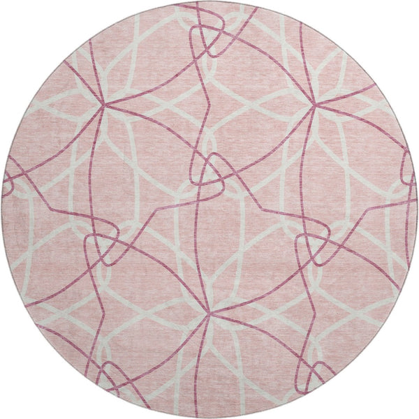 HomeRoots 8' Pink Geometric Washable Round Rug with UV Protection - Stylish, Durable, and Family-Friendly Design 675537